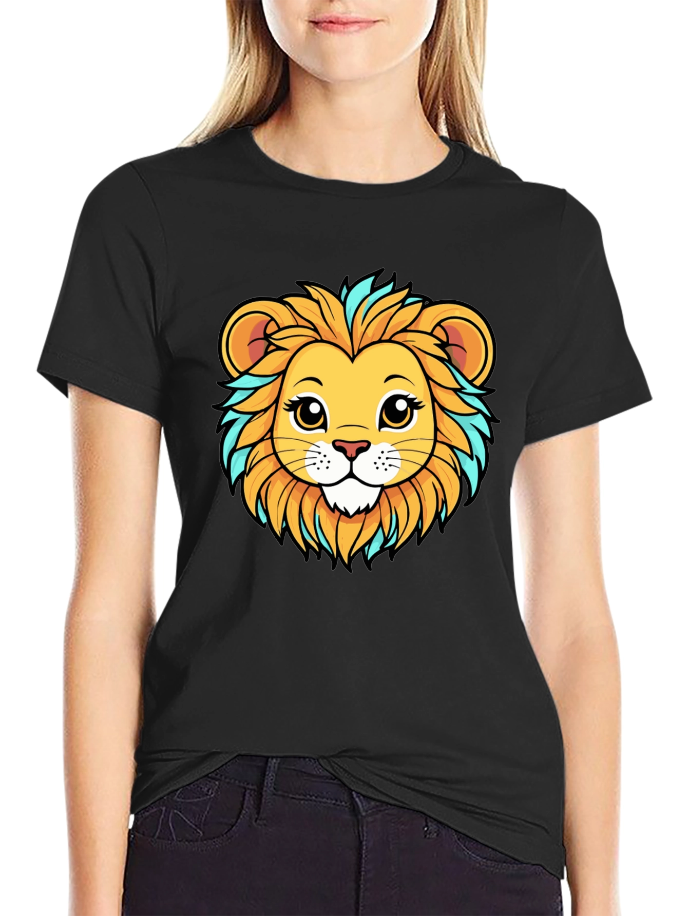Lion Cartoon Graphic Tee - Unisex Black T-Shirt