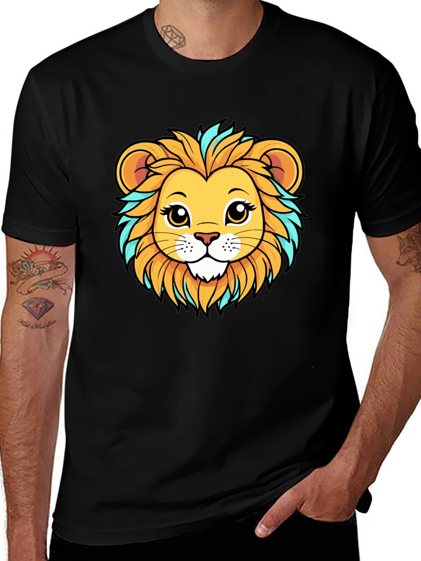 Lion Cartoon Graphic Tee - Unisex Black T-Shirt