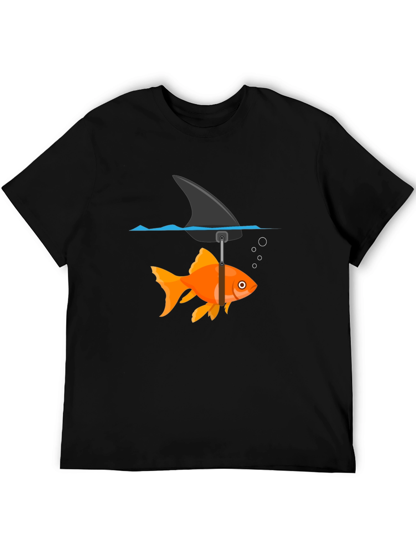 Funny Goldfish Shark Fin Black T-Shirt