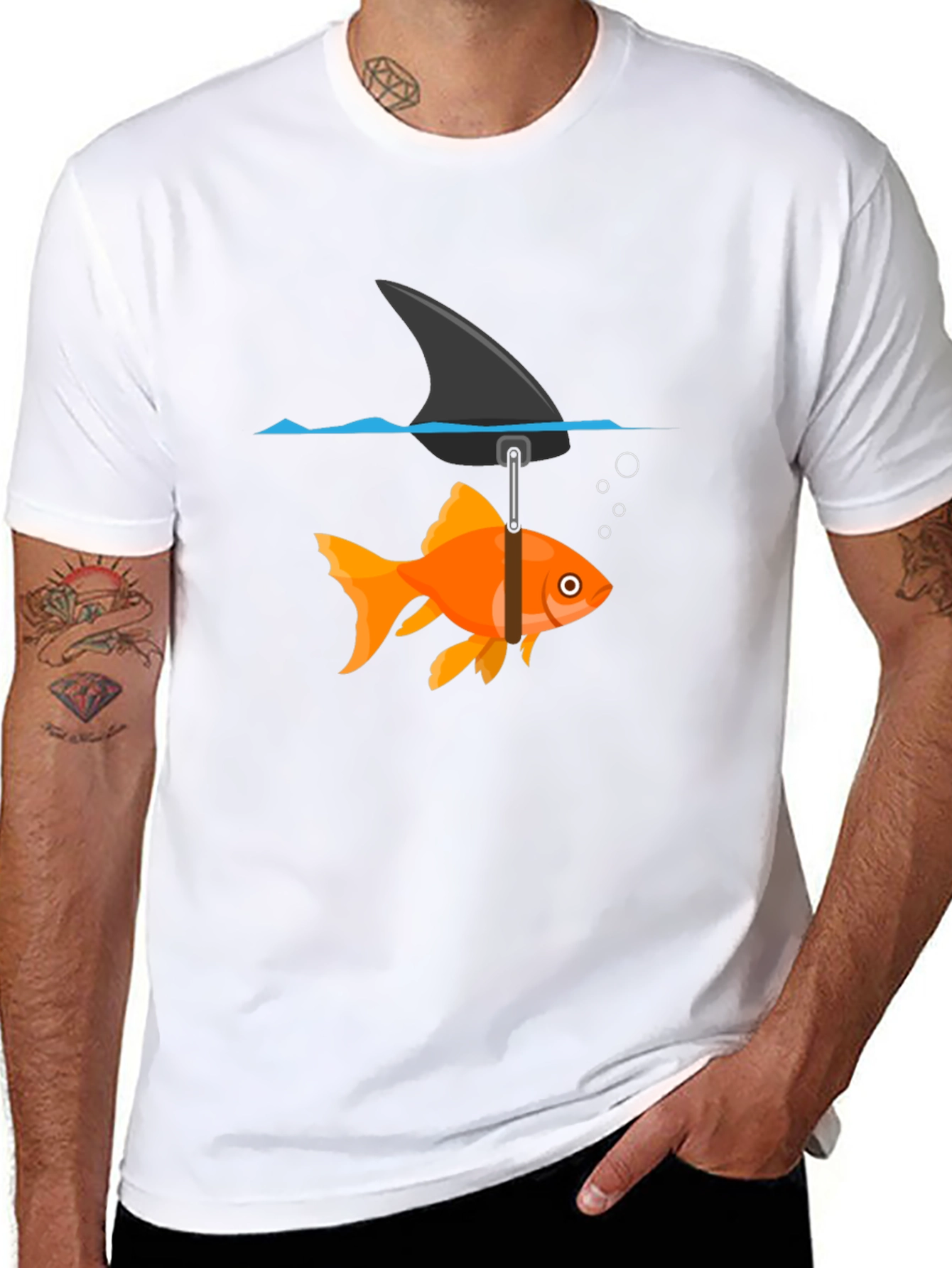 Funny Goldfish Shark Fin Black T-Shirt
