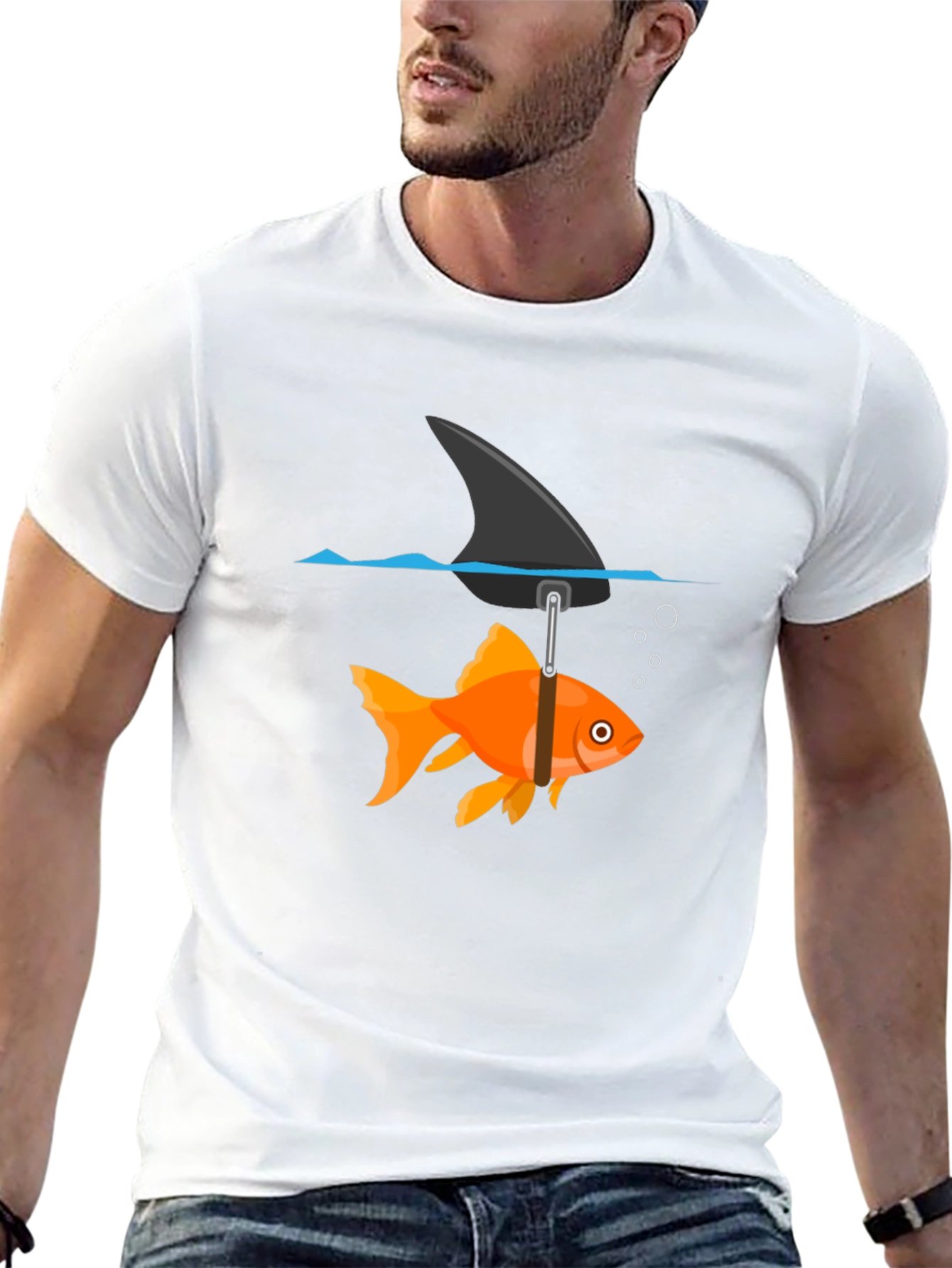 Funny Goldfish Shark Fin Black T-Shirt
