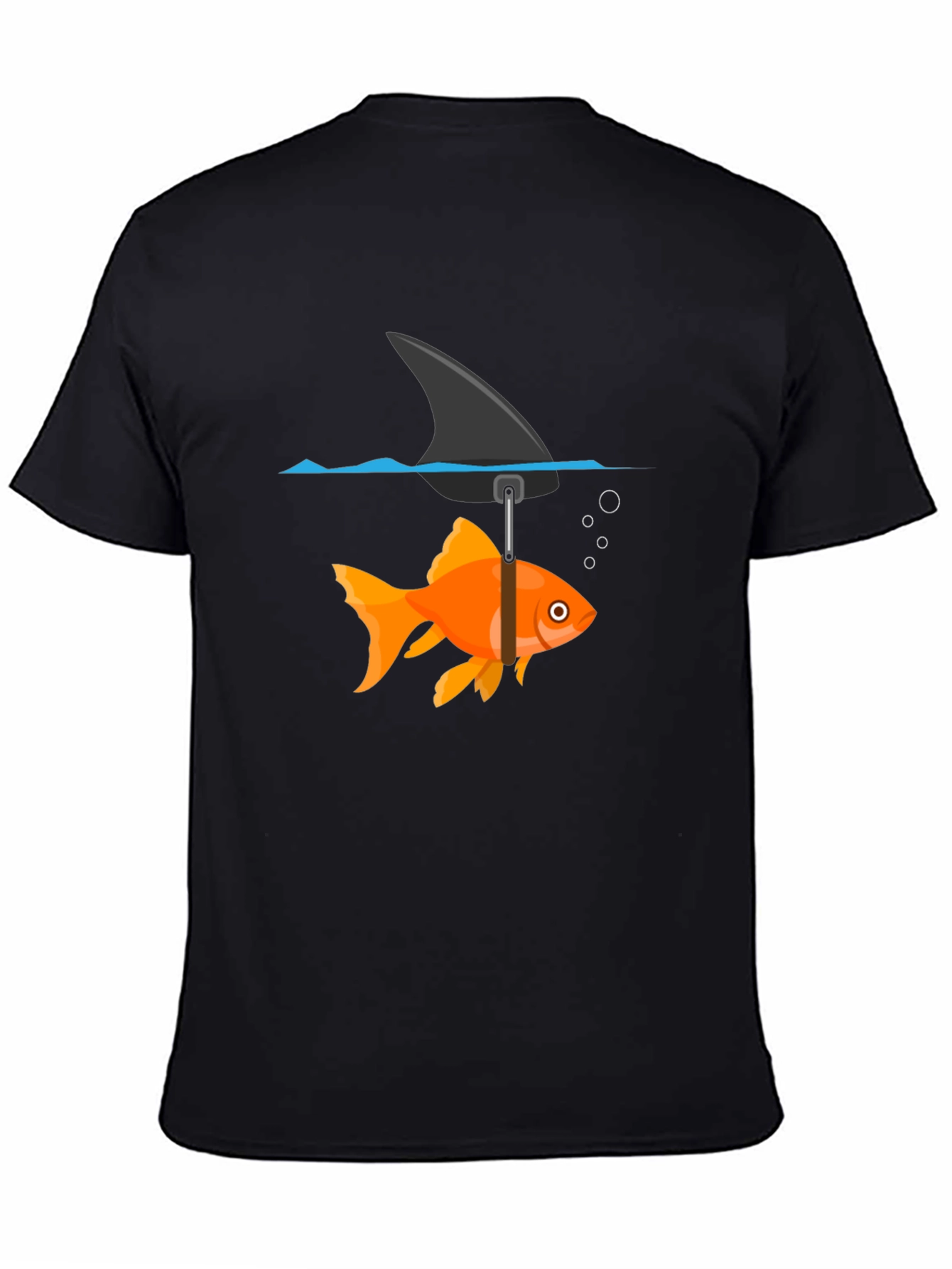 Funny Goldfish Shark Fin Black T-Shirt