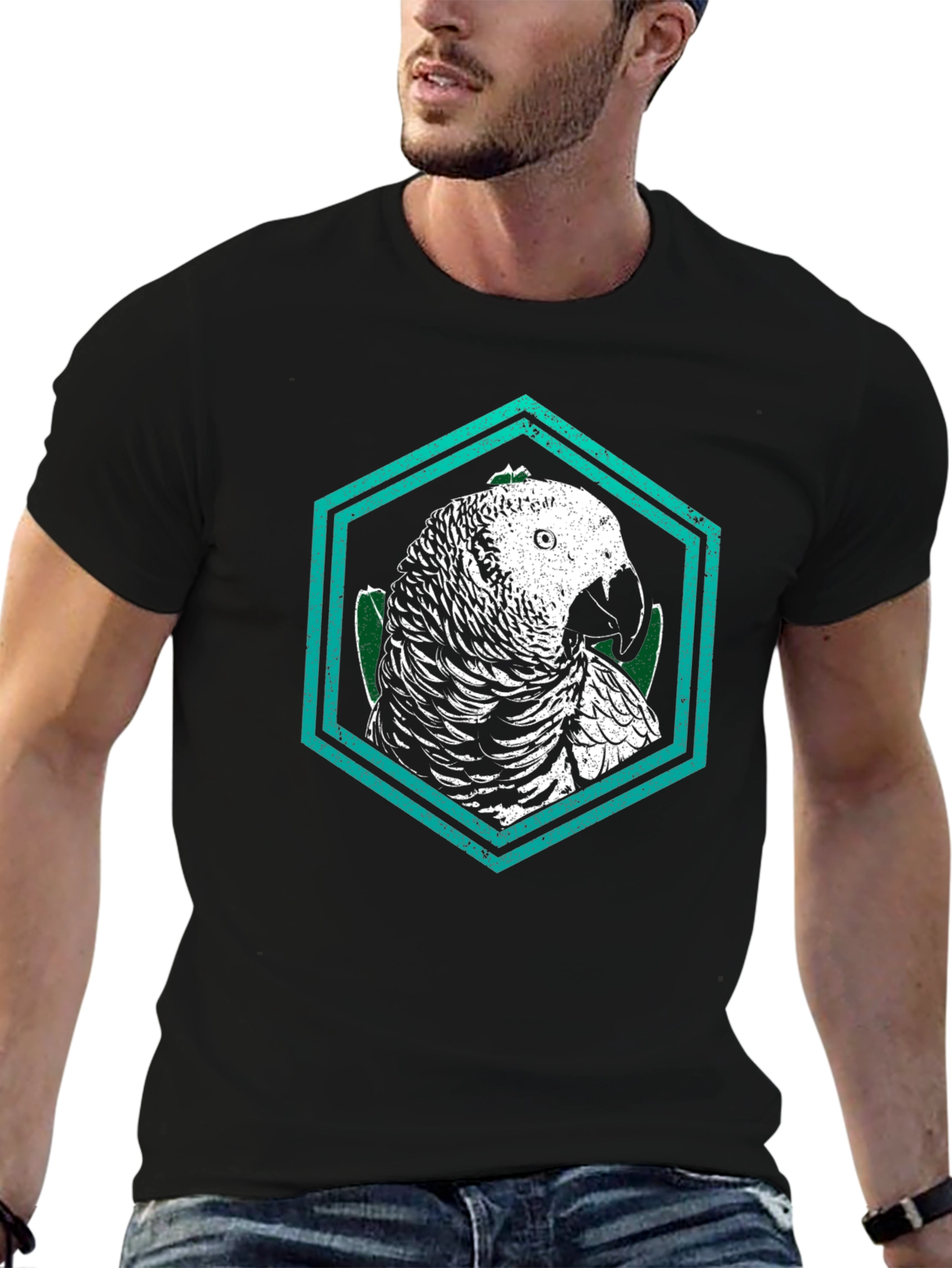 Parrot Graphic Tee - Unique Hexagon Design
