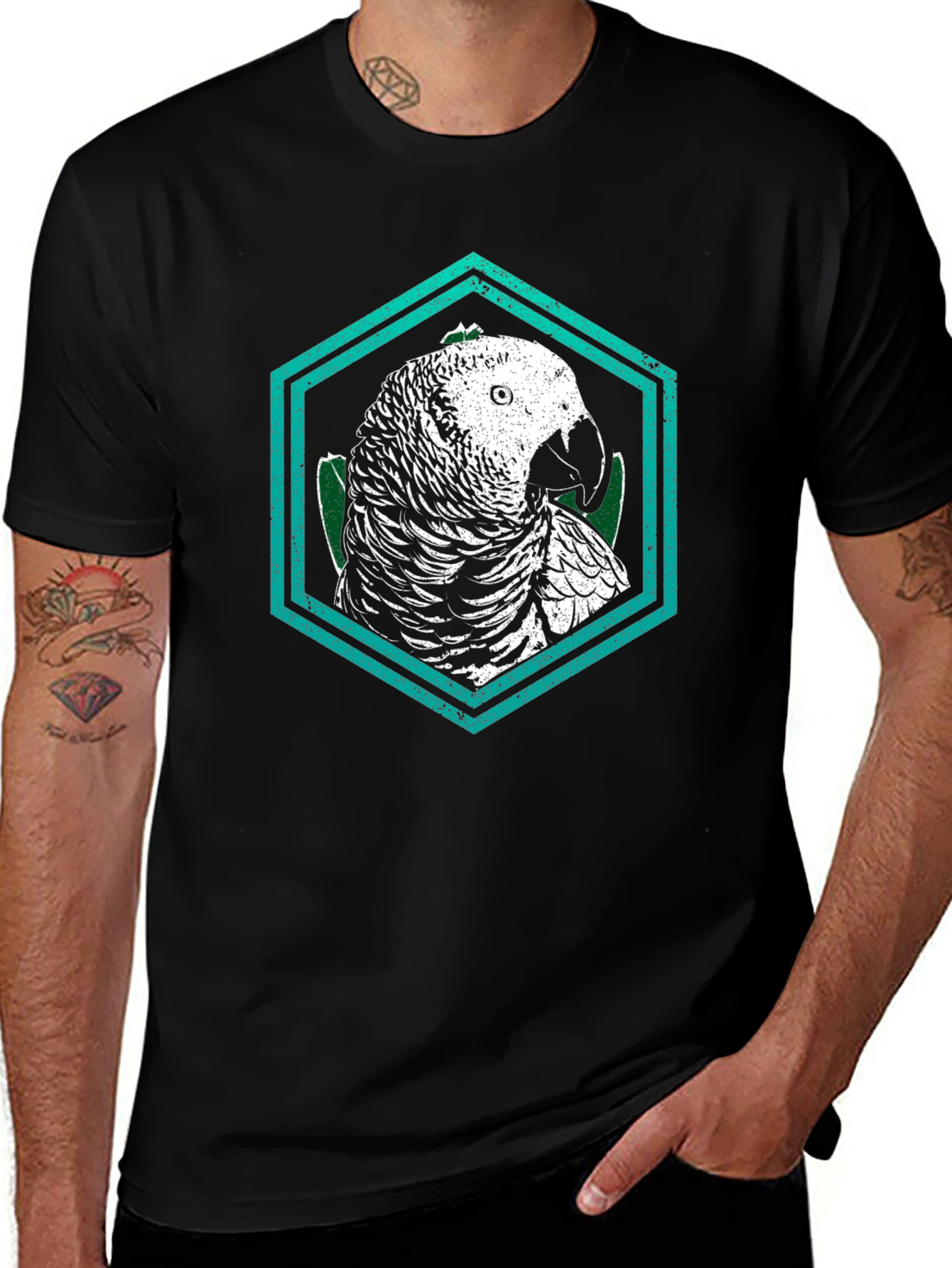 Parrot Graphic Tee - Unique Hexagon Design