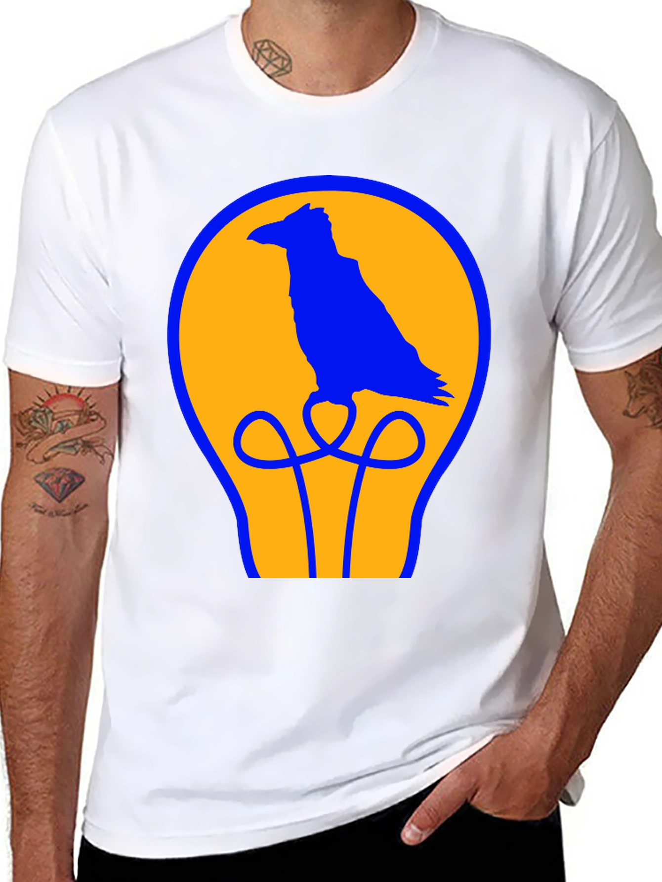 Raven Lightbulb Graphic T-Shirt - Cool Bird Design