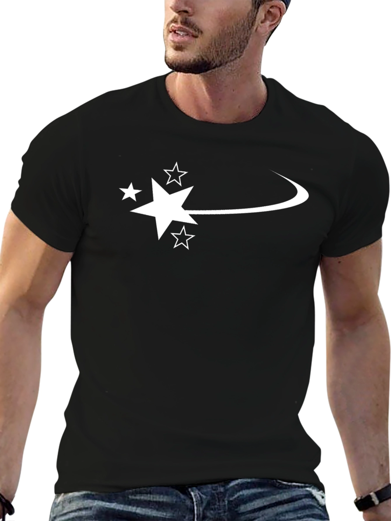 Mens Black T-Shirt with Star Streak Design