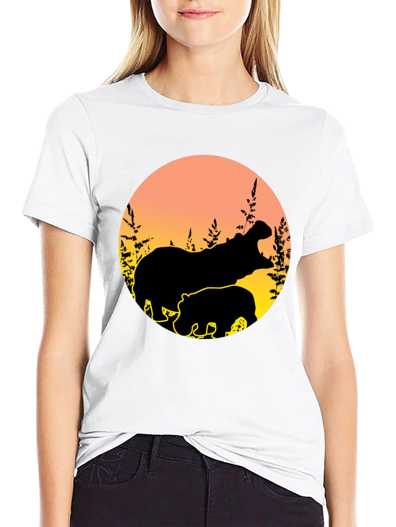 Hippo Silhouette Sunset Graphic Tee