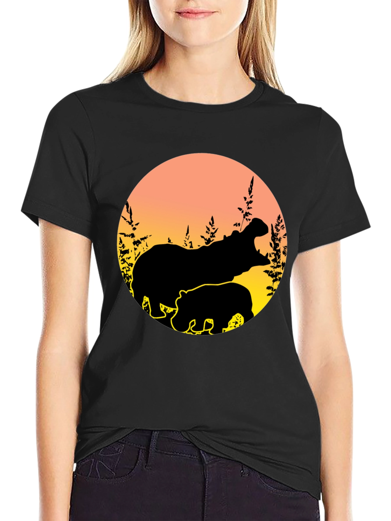 Hippo Silhouette Sunset Graphic Tee