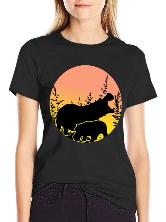 Hippo Silhouette Sunset Graphic Tee