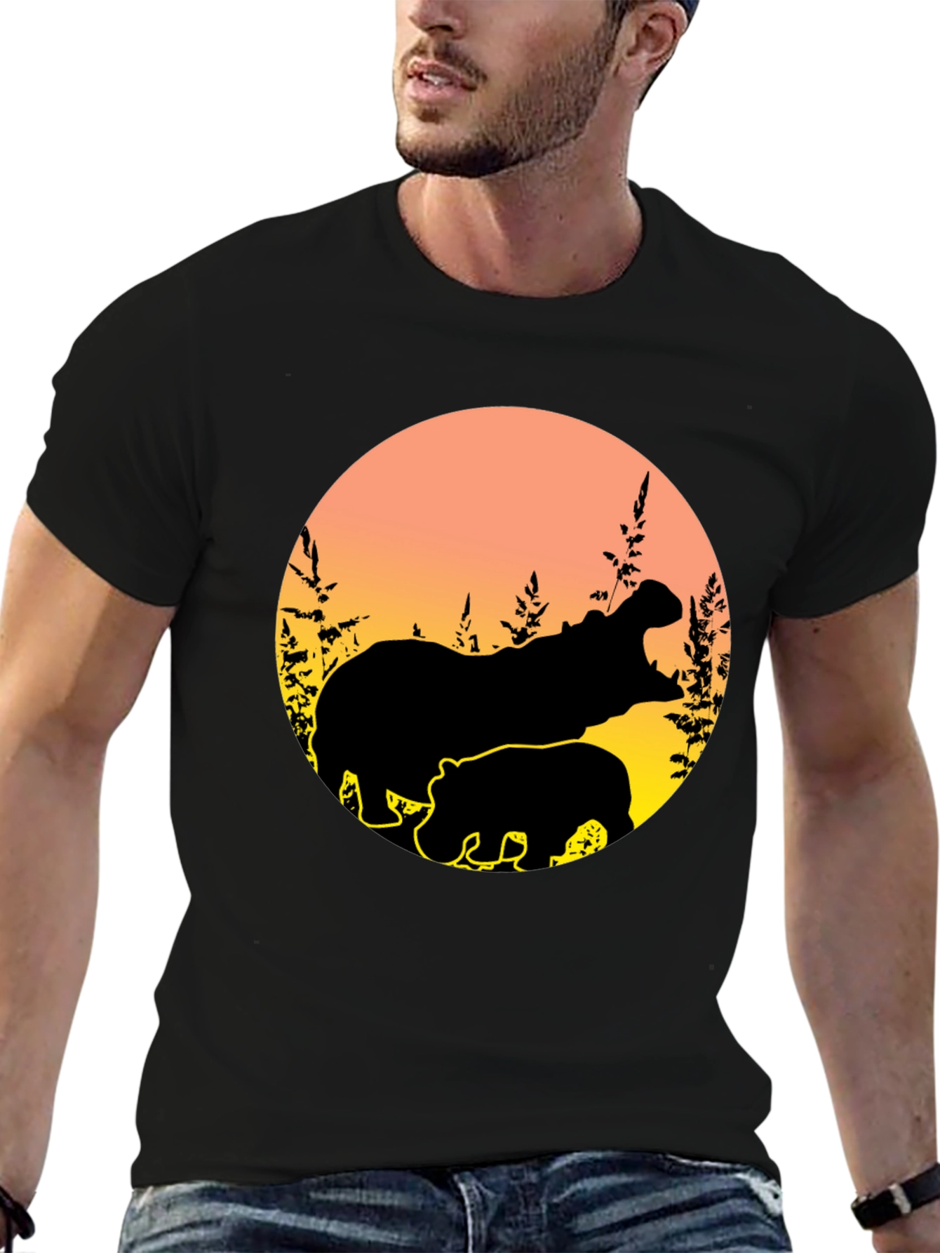 Hippo Silhouette Sunset Graphic Tee