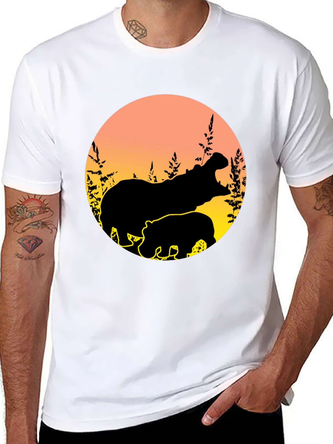 Hippo Silhouette Sunset Graphic Tee