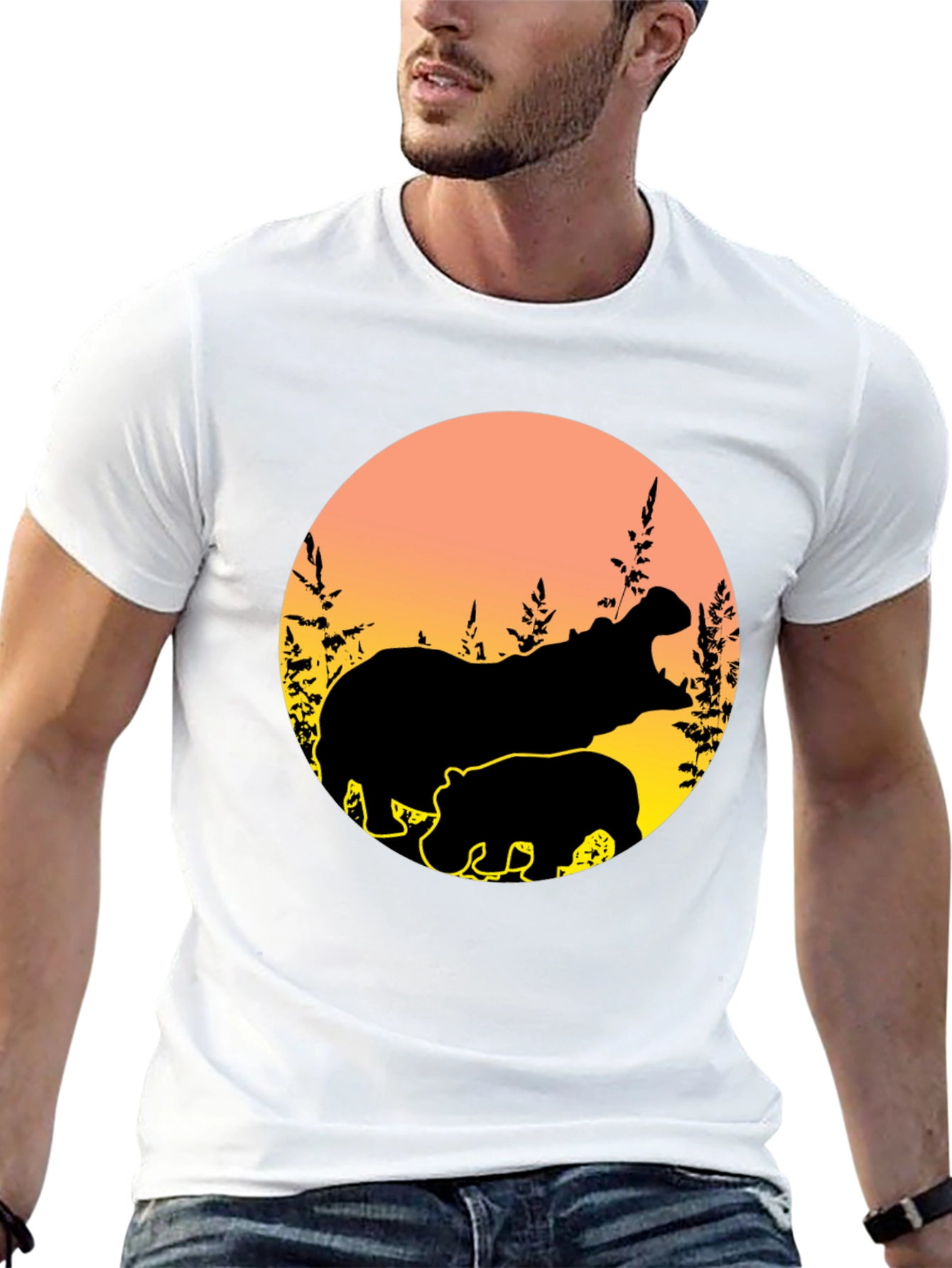 Hippo Silhouette Sunset Graphic Tee