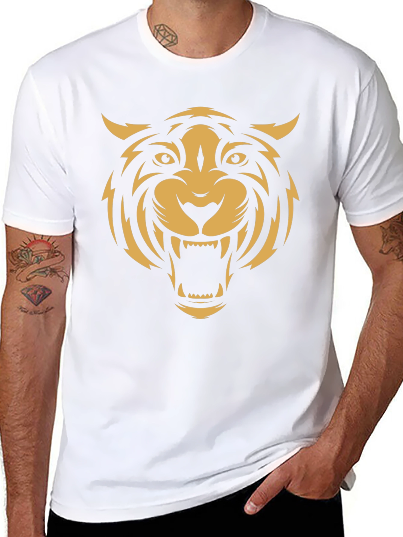 Mens Black T-Shirt with Bold Tiger Graphic