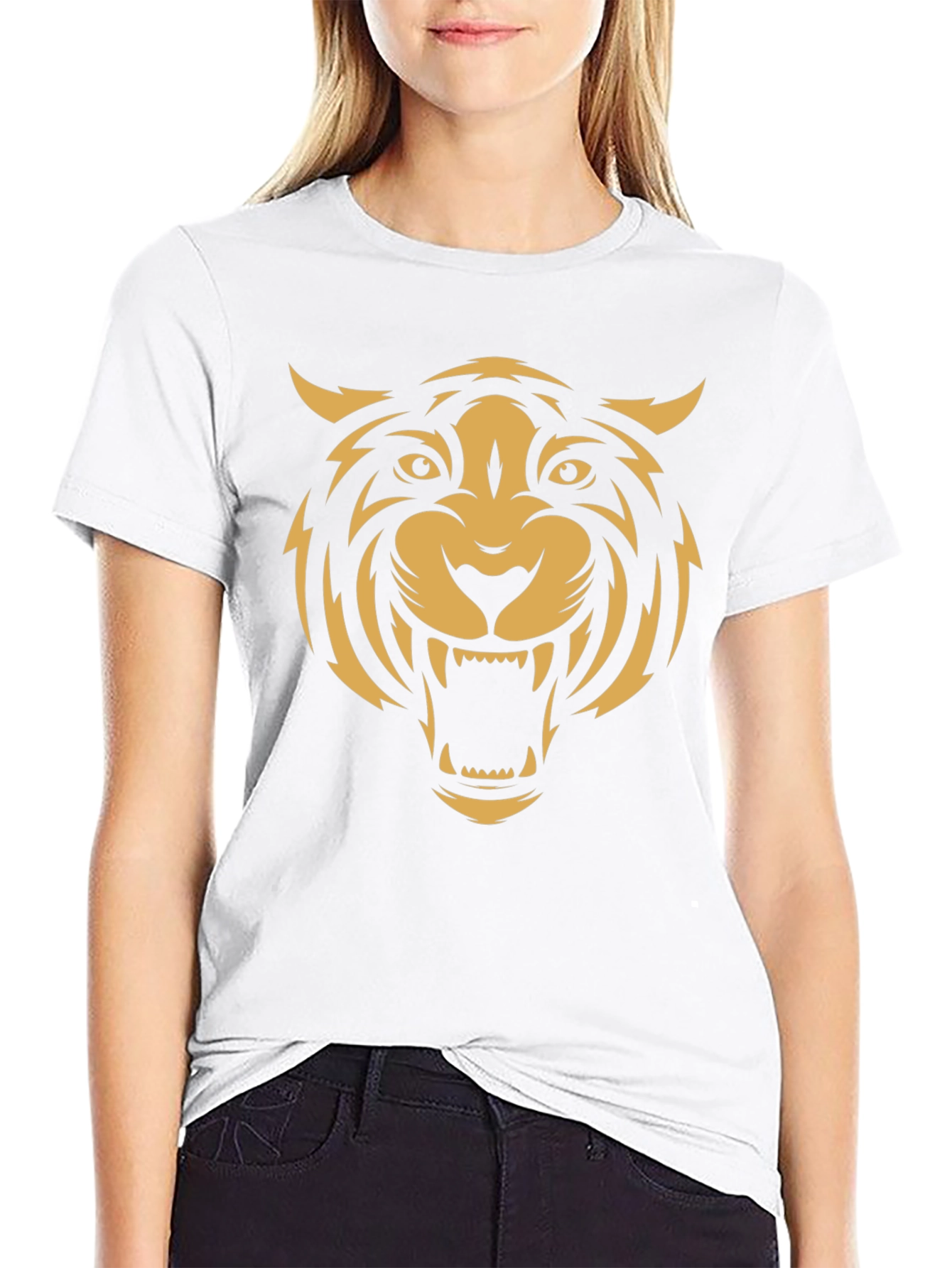 Mens Black T-Shirt with Bold Tiger Graphic