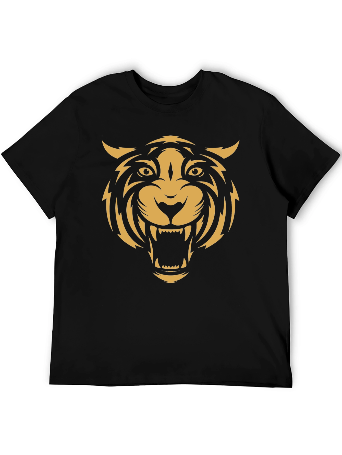 Mens Black T-Shirt with Bold Tiger Graphic