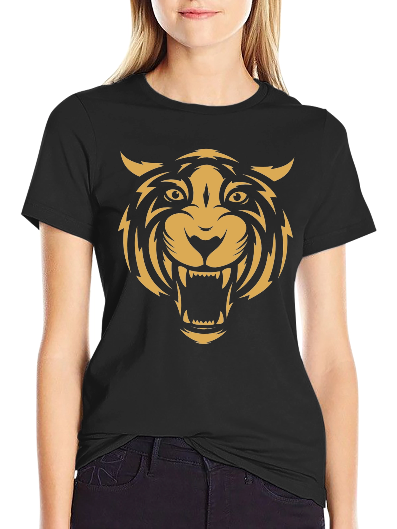 Mens Black T-Shirt with Bold Tiger Graphic