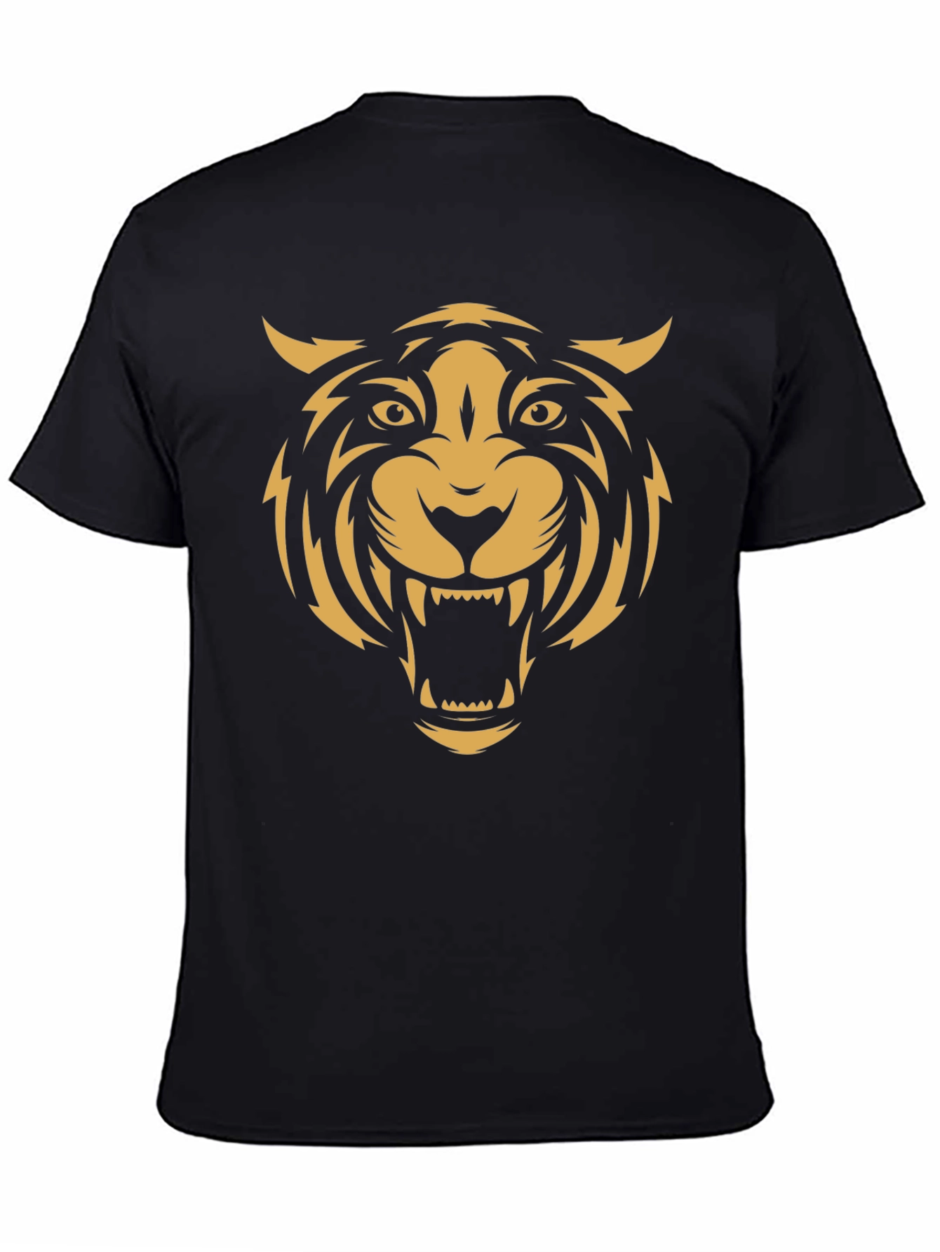 Mens Black T-Shirt with Bold Tiger Graphic