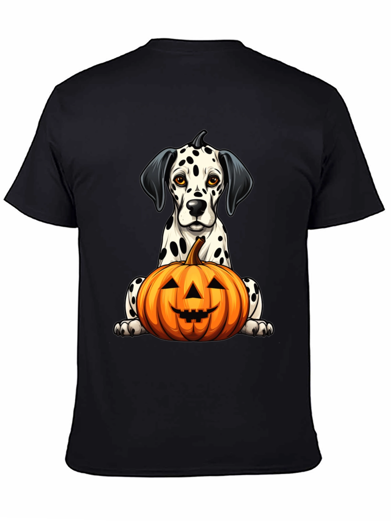 Halloween Dalmatian Dog with Pumpkin Black T-Shirt