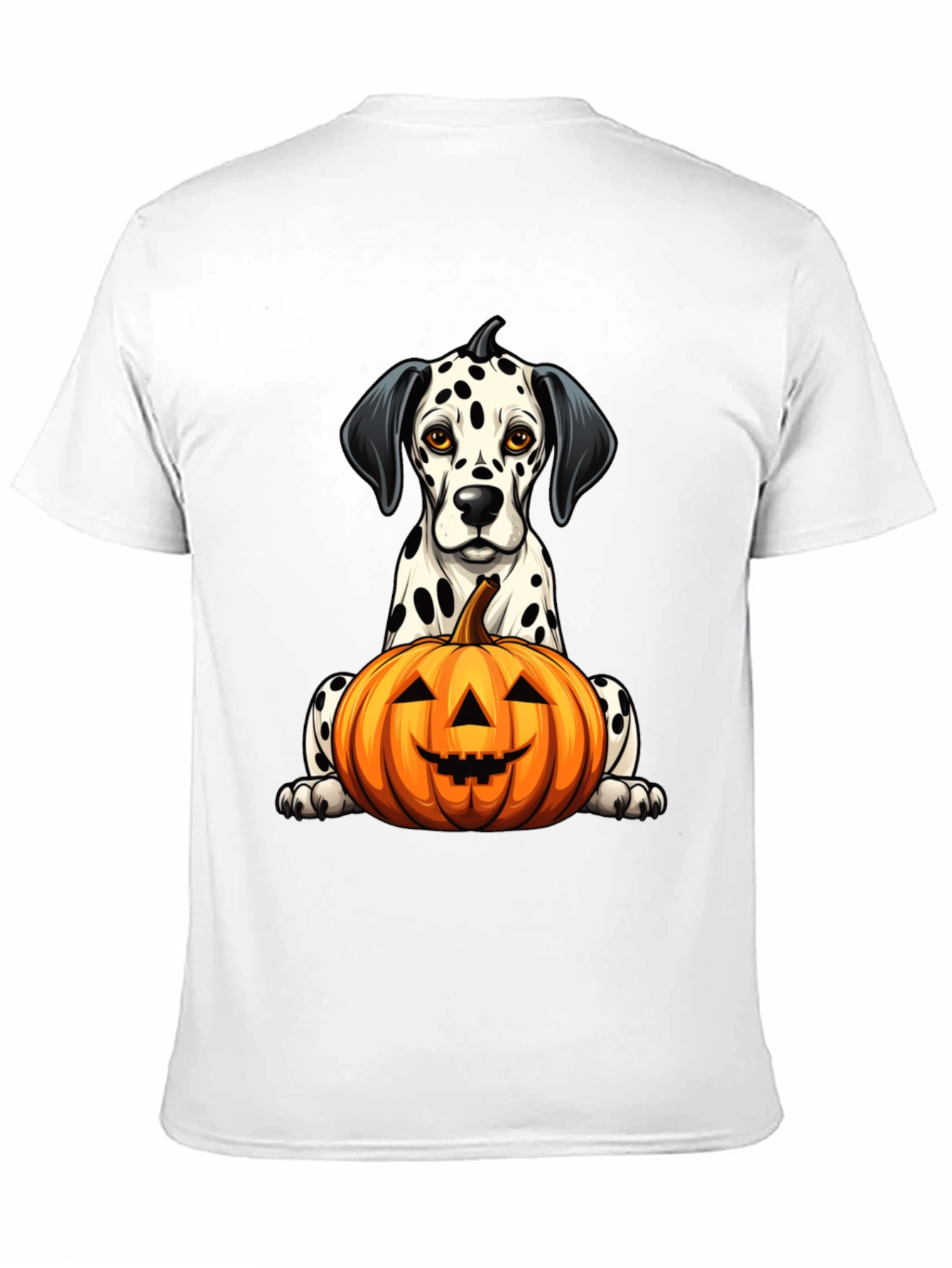 Halloween Dalmatian Dog with Pumpkin Black T-Shirt