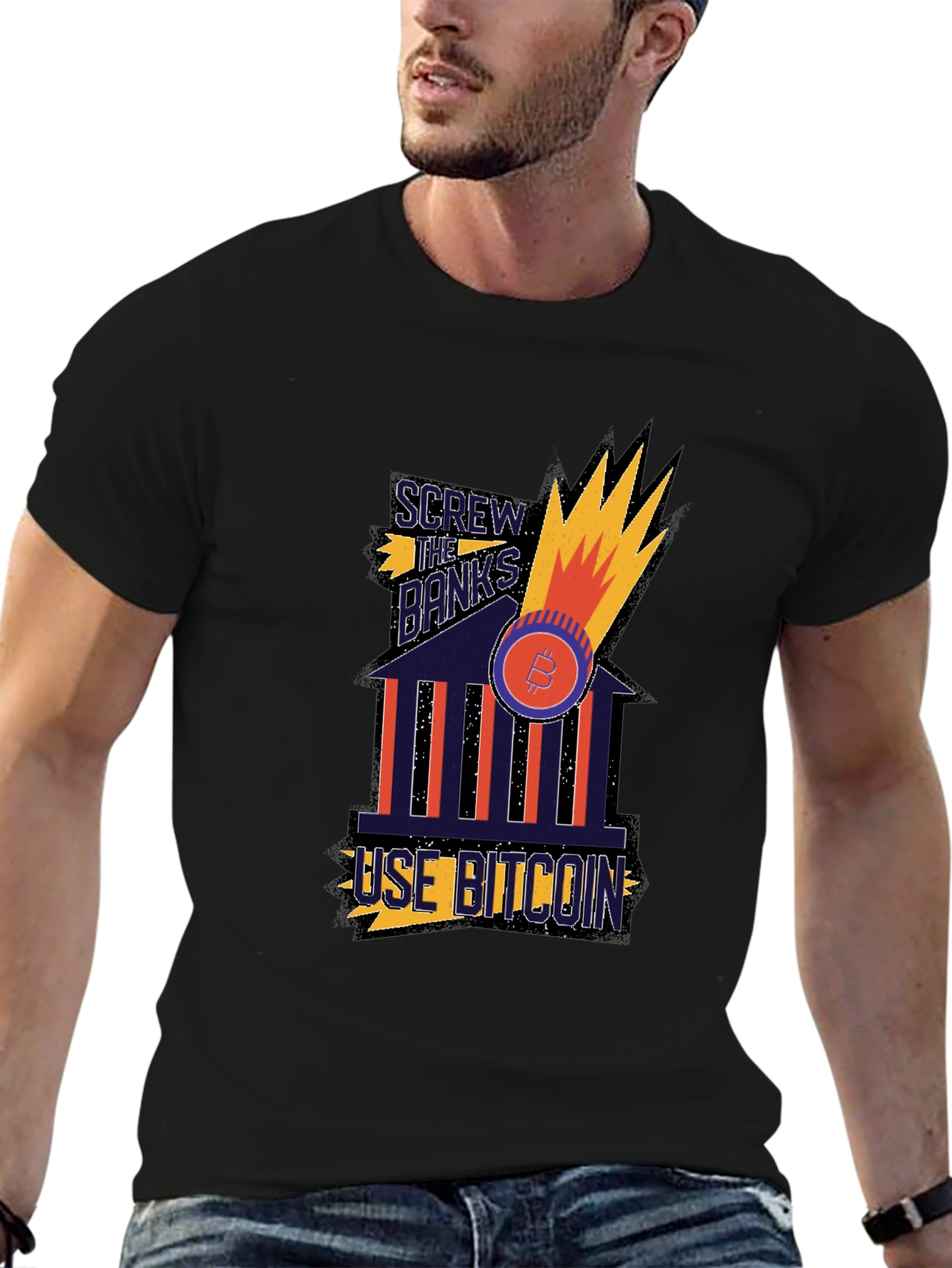 Screw the Banks Use Bitcoin Graphic T-Shirt