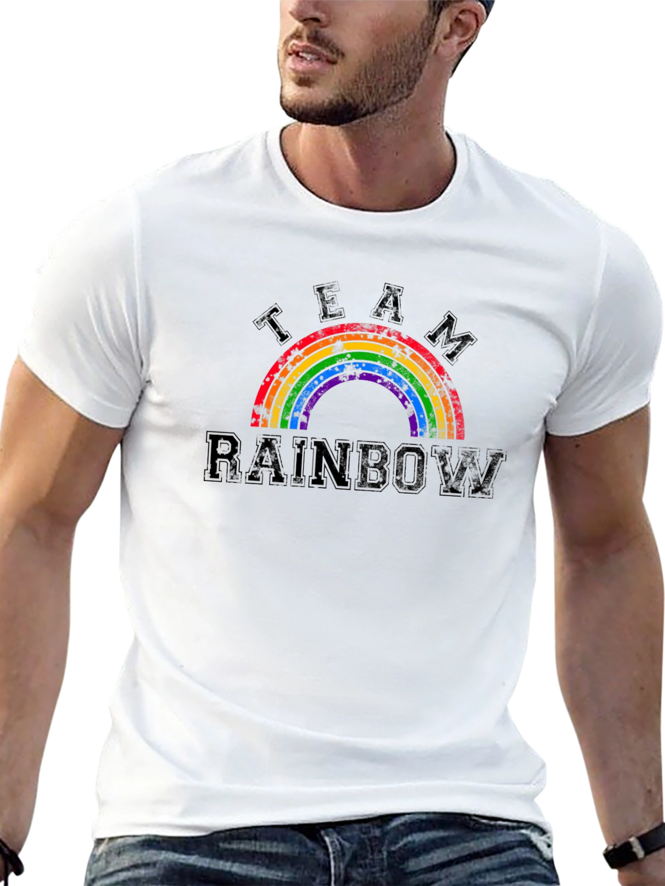 Team Rainbow Distressed Graphic T-Shirt