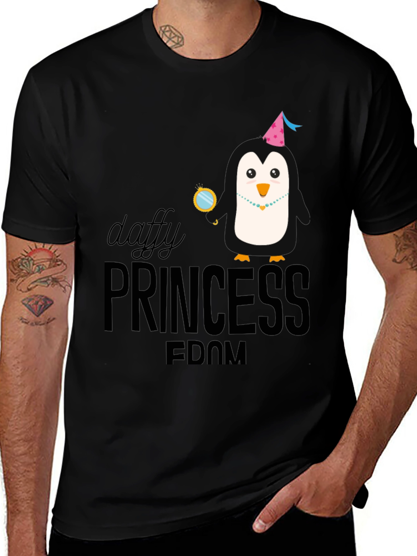 Daffy Princess Penguin T-Shirt - Black Cotton Tee