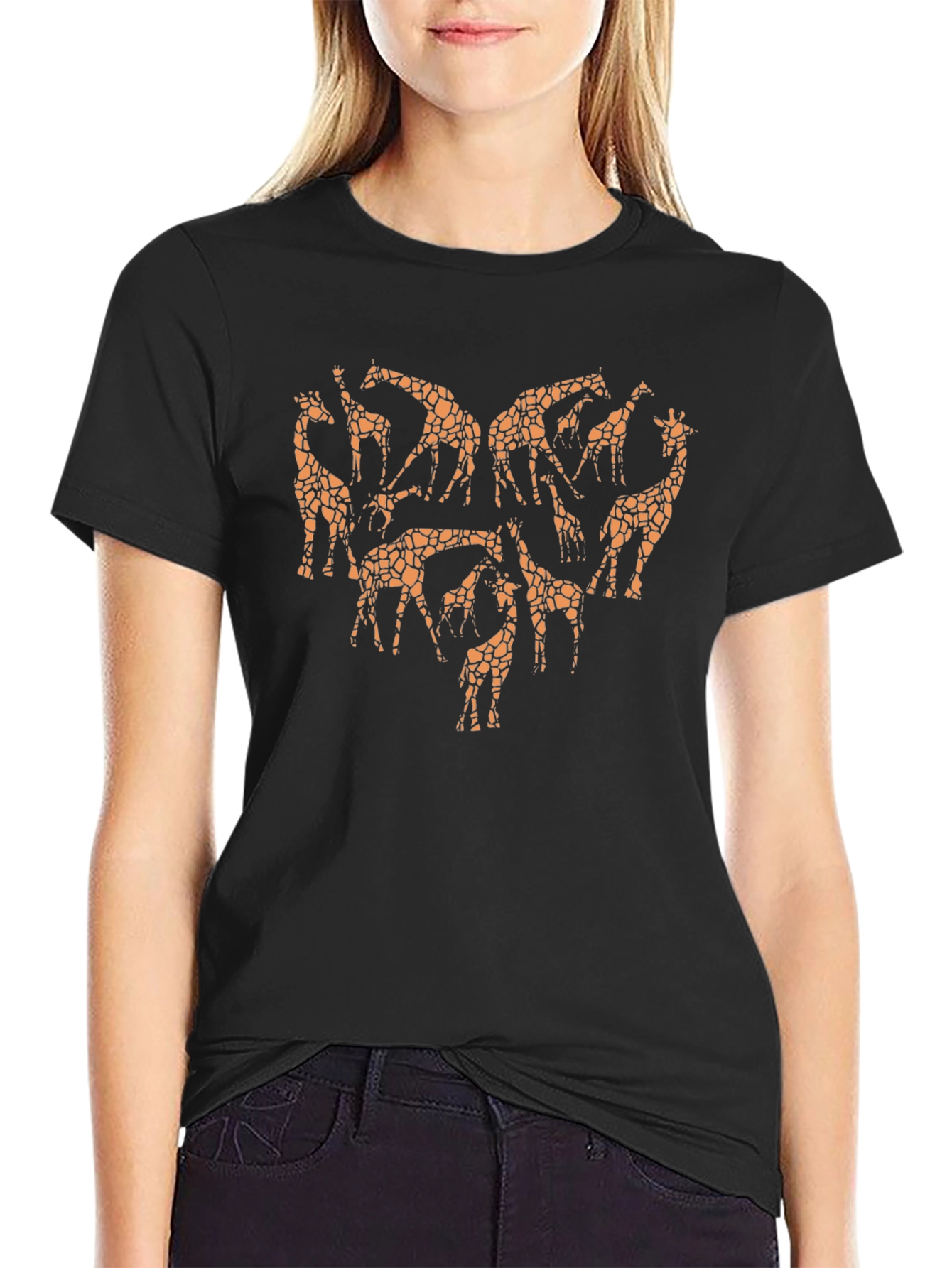Giraffe Love Heart T-Shirt - Novelty Animal Print Tee
