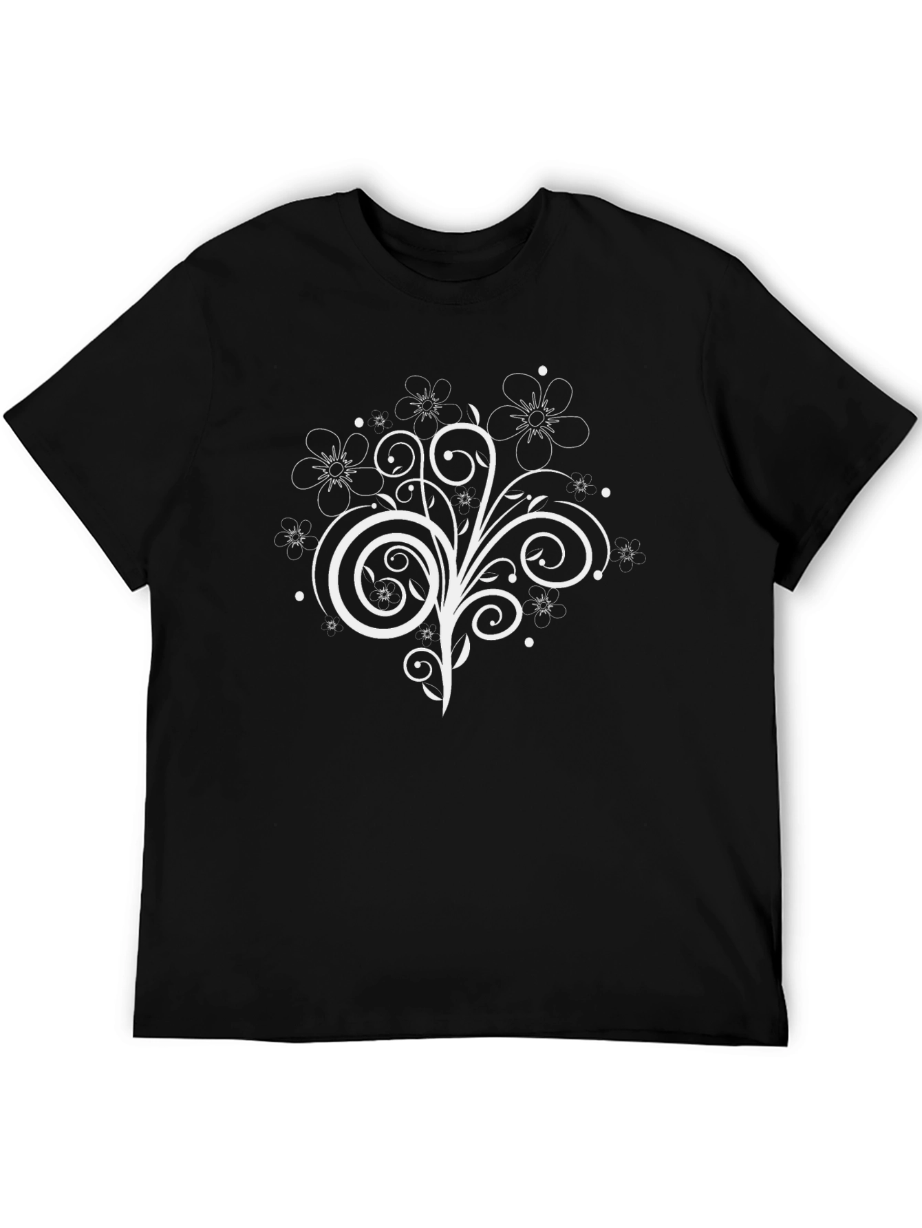 Floral Swirl Graphic Tee - Black Casual Shirt