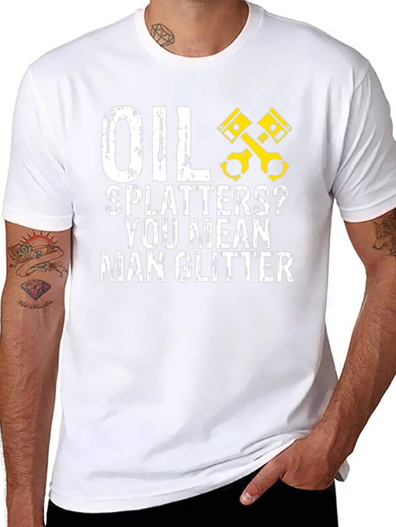 Oil Splatters? Man Glitter Black Graphic T-Shirt