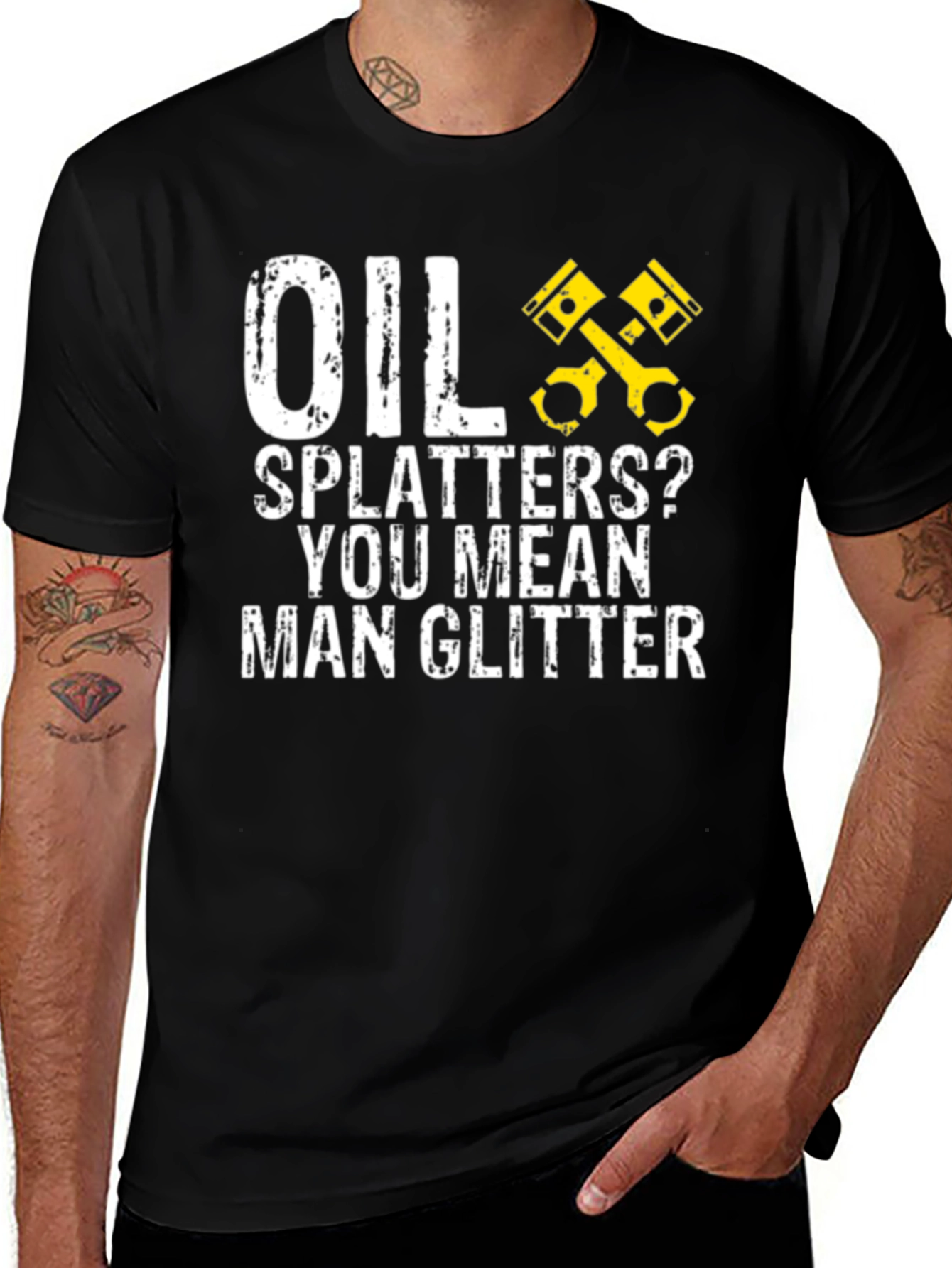 Oil Splatters? Man Glitter Black Graphic T-Shirt