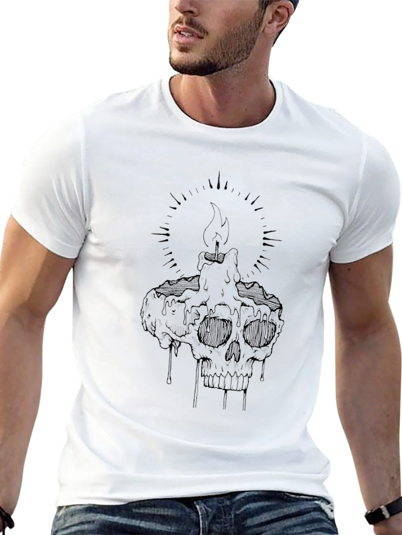 Skull Candle Graphic Tee - Black Cotton T-Shirt