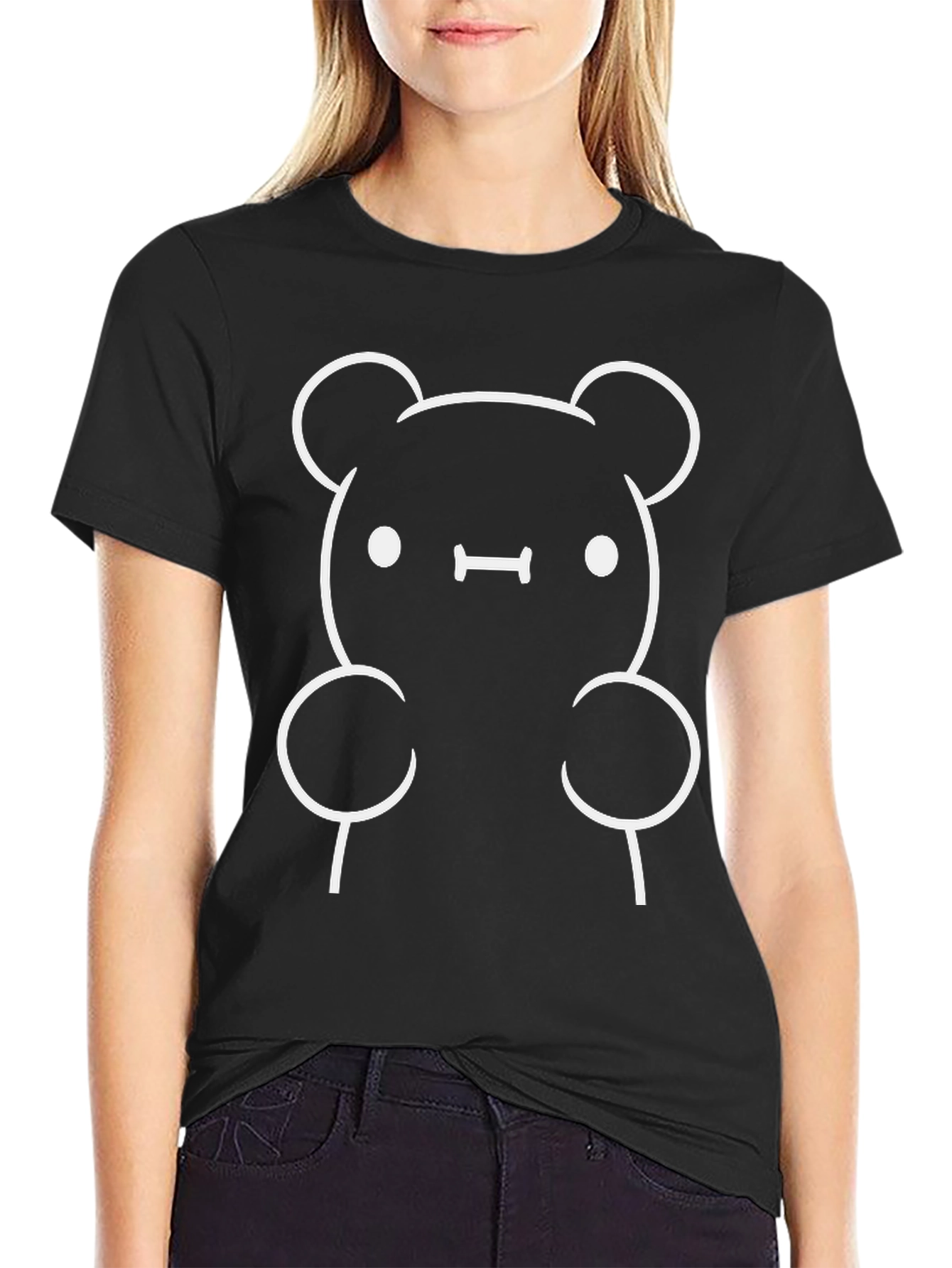 Cute Bear Graphic Tee - Black