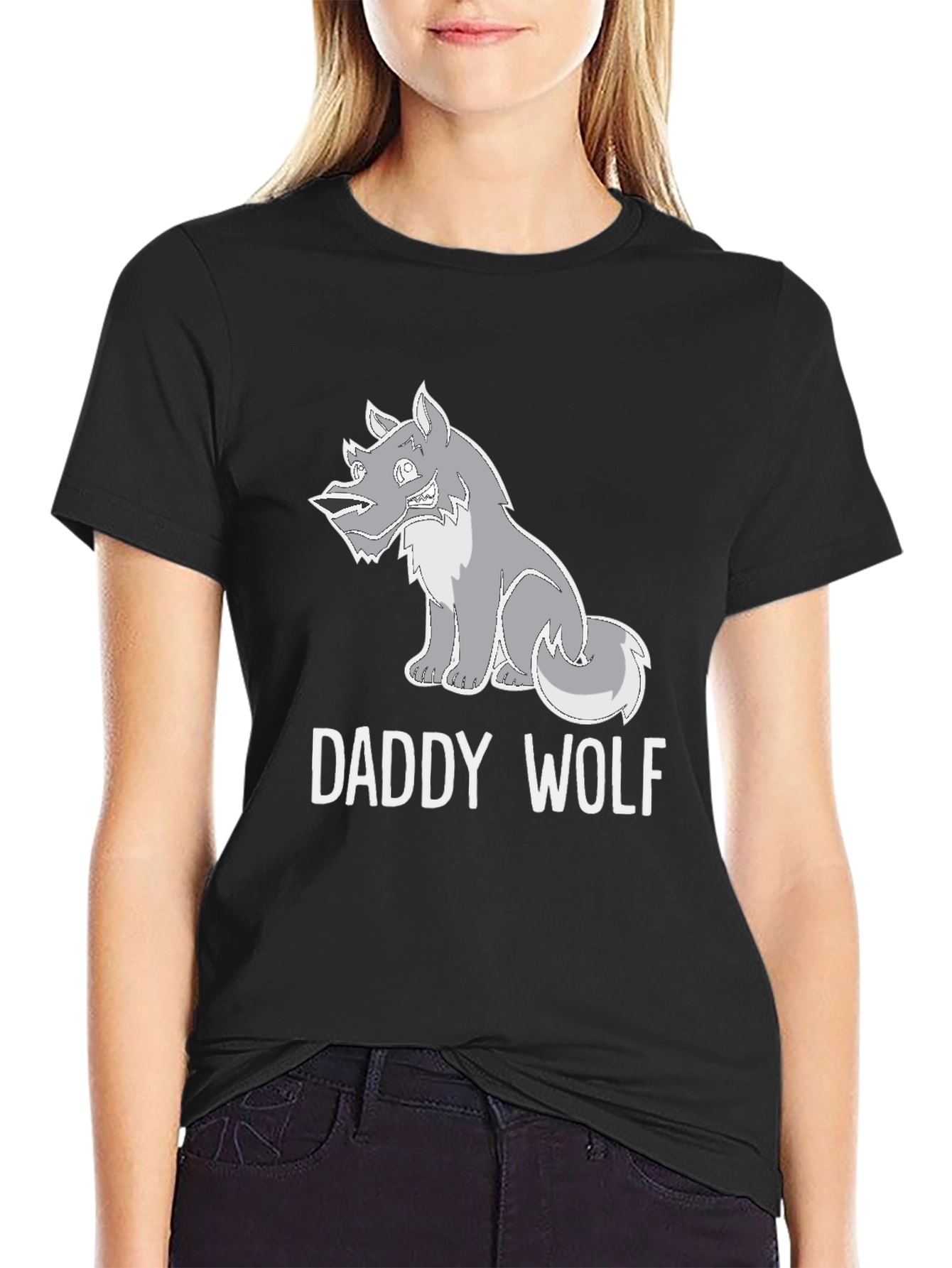 Daddy Wolf Graphic Tee - Black Cotton T-Shirt