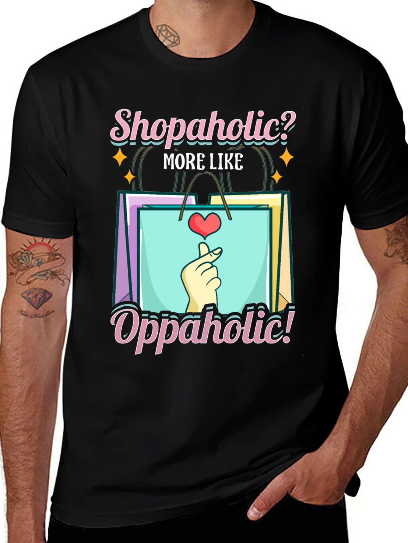 Shopaholic? Oppaholic! Black Graphic Tee
