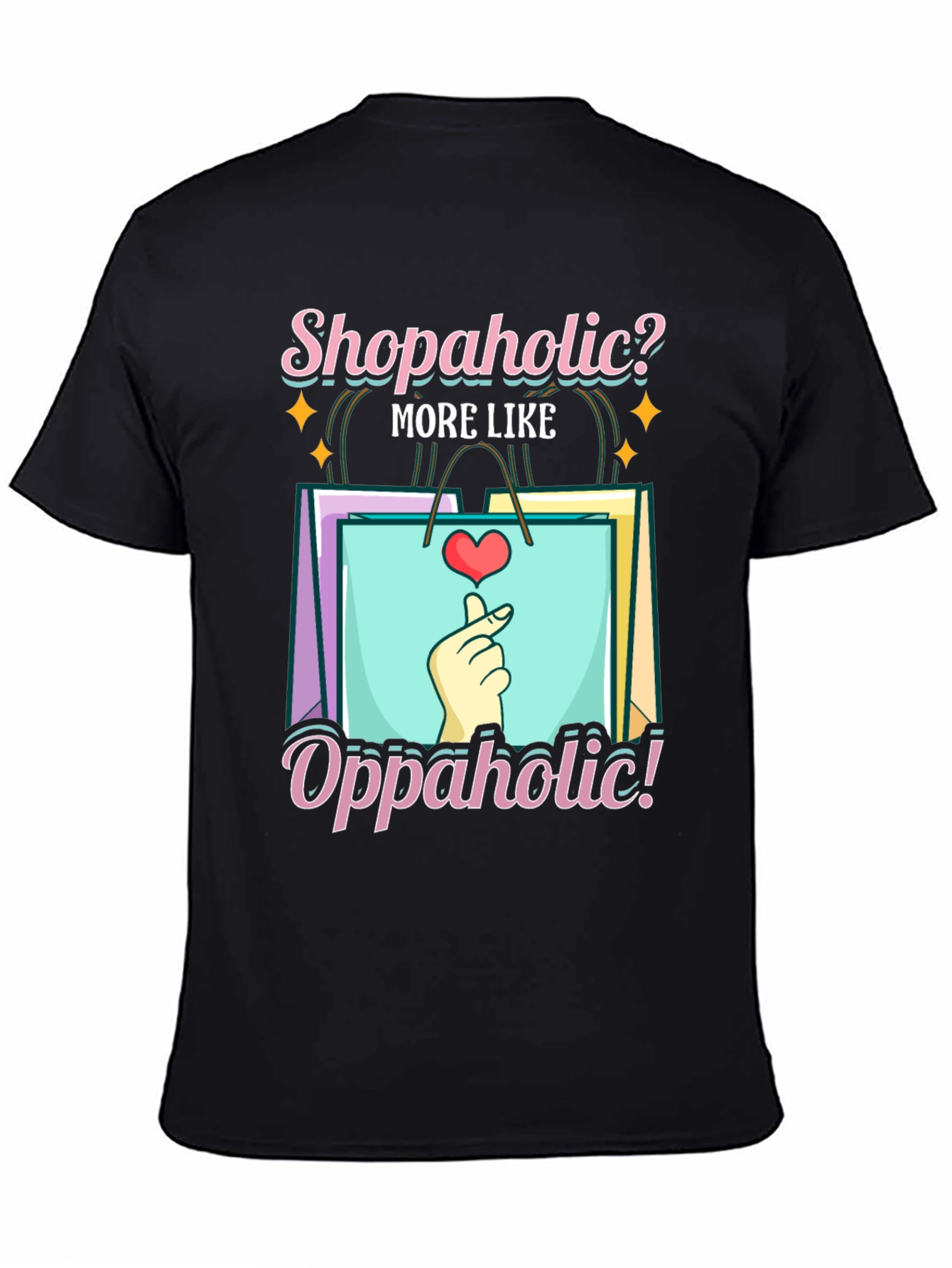 Shopaholic? Oppaholic! Black Graphic Tee