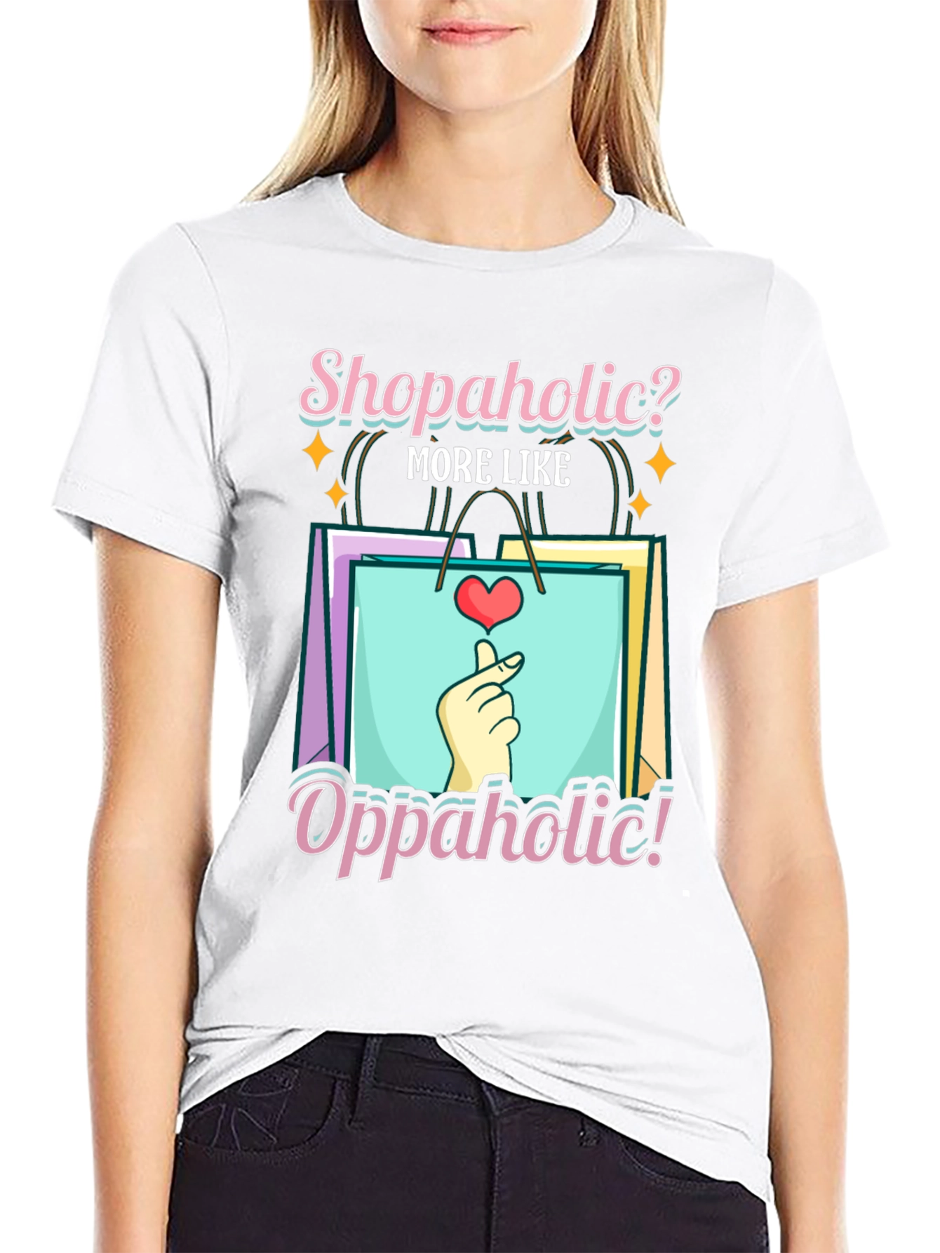 Shopaholic? Oppaholic! Black Graphic Tee