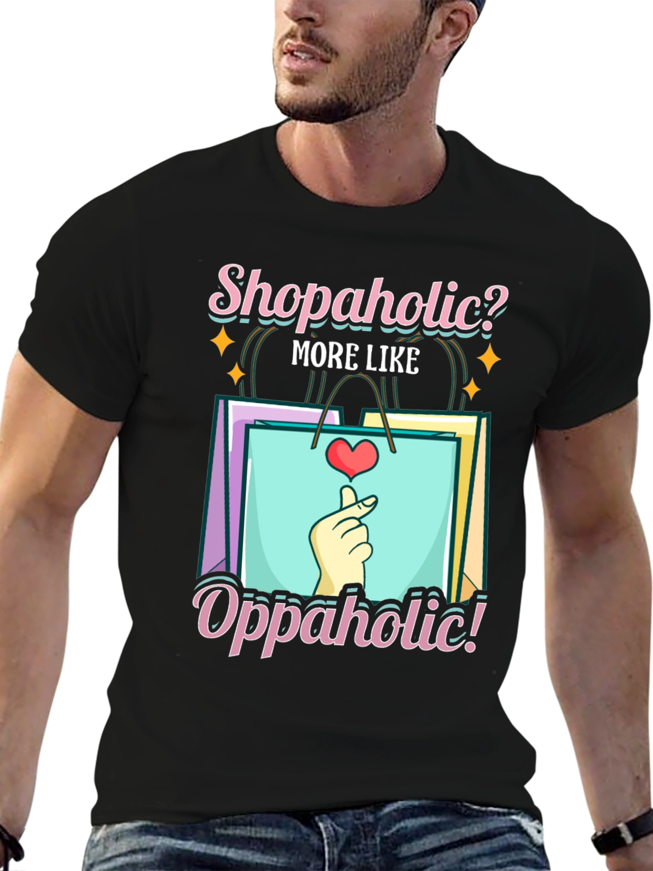 Shopaholic? Oppaholic! Black Graphic Tee