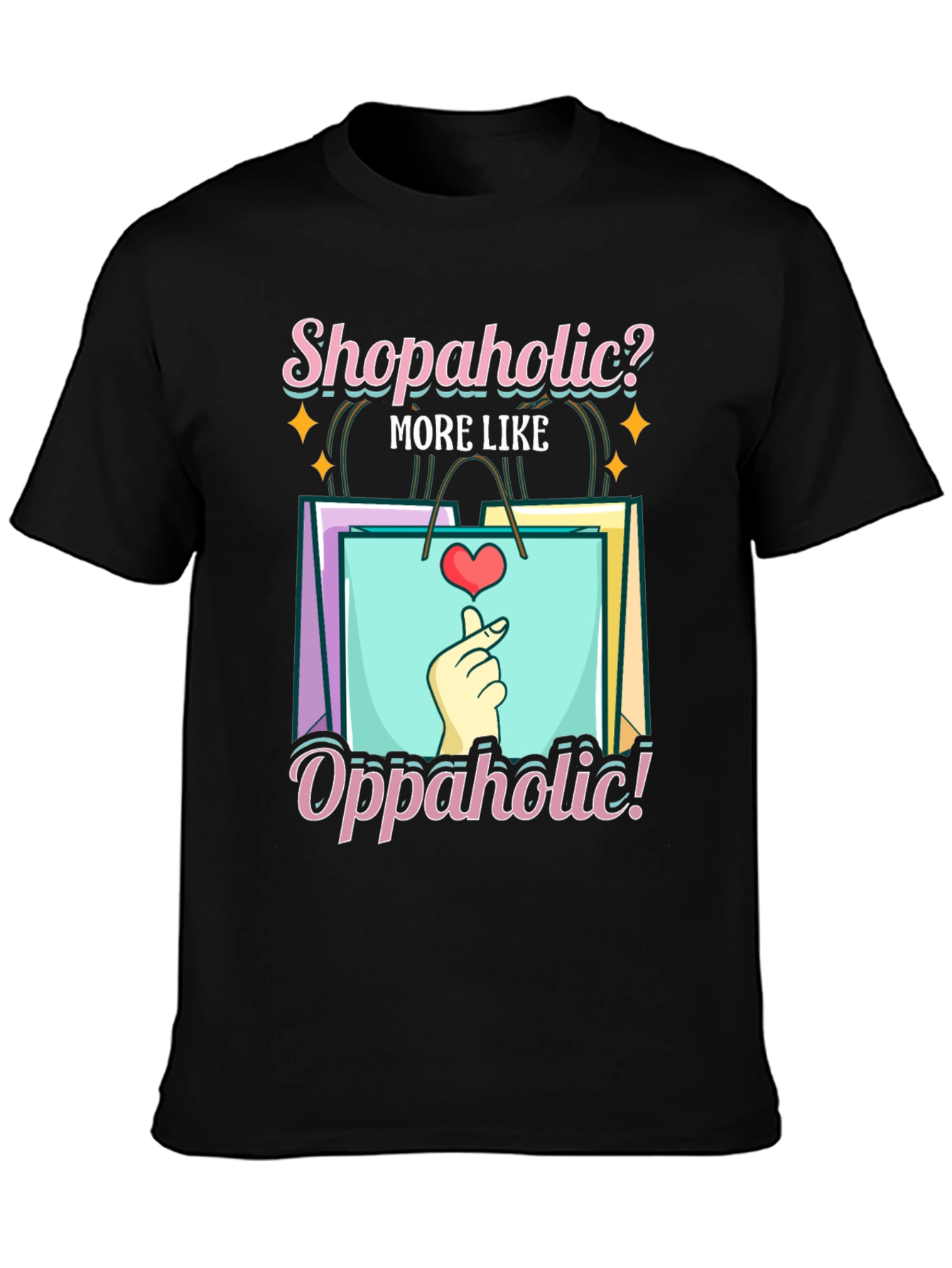 Shopaholic? Oppaholic! Black Graphic Tee