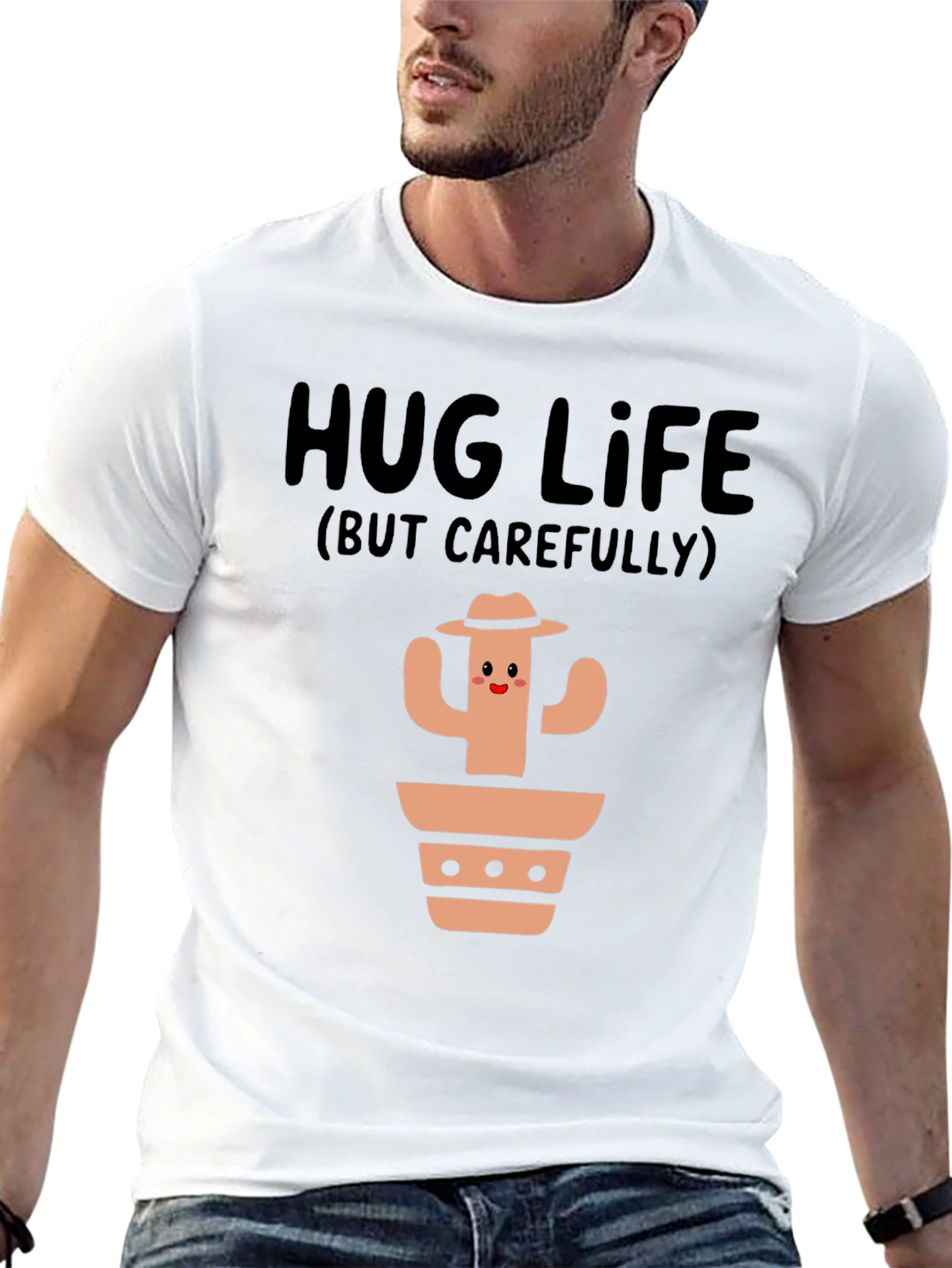 Hug Life Cactus Graphic T-Shirt - Black Cotton Tee