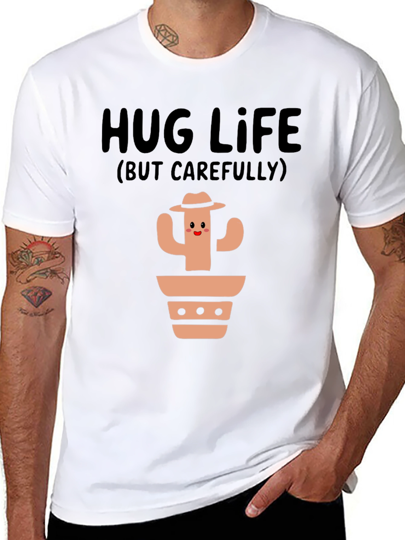 Hug Life Cactus Graphic T-Shirt - Black Cotton Tee