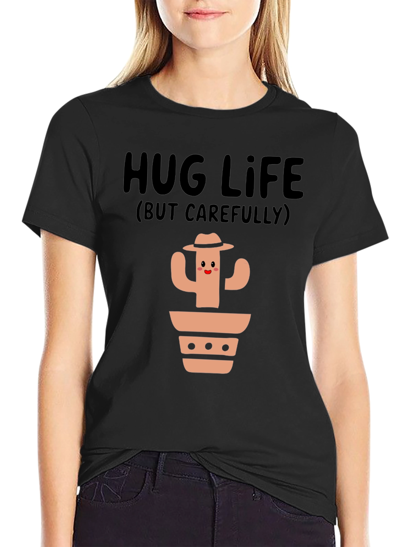 Hug Life Cactus Graphic T-Shirt - Black Cotton Tee