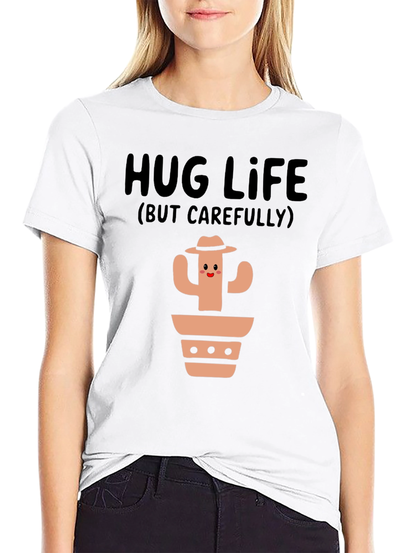 Hug Life Cactus Graphic T-Shirt - Black Cotton Tee