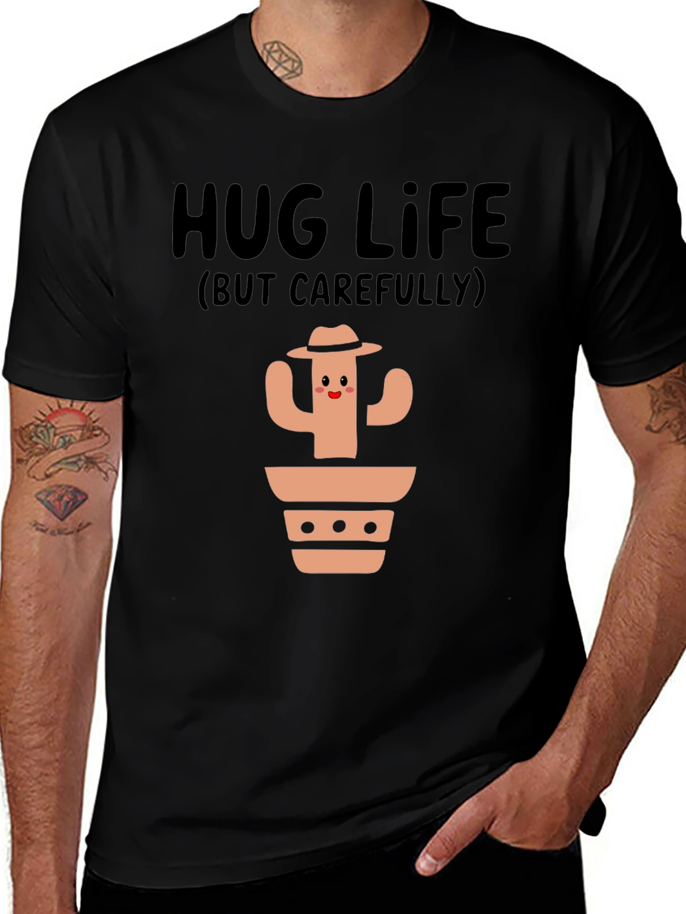 Hug Life Cactus Graphic T-Shirt - Black Cotton Tee