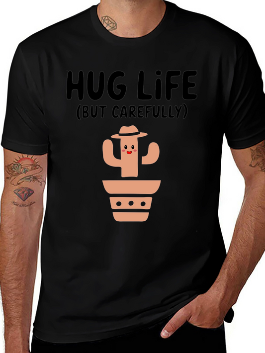 Hug Life Cactus Graphic T-Shirt - Black Cotton Tee