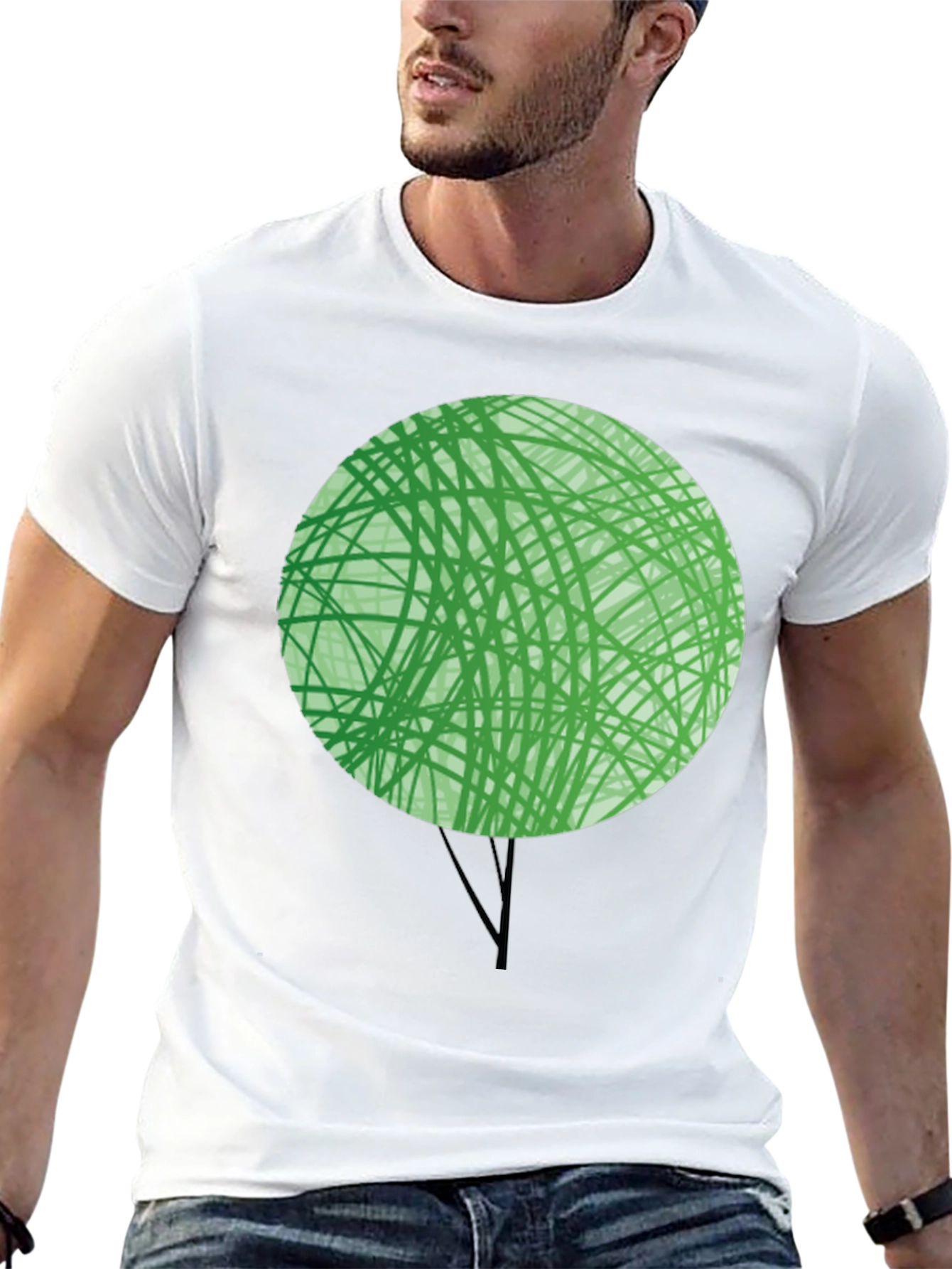 Abstract Green Tree Graphic T-Shirt - Modern Design