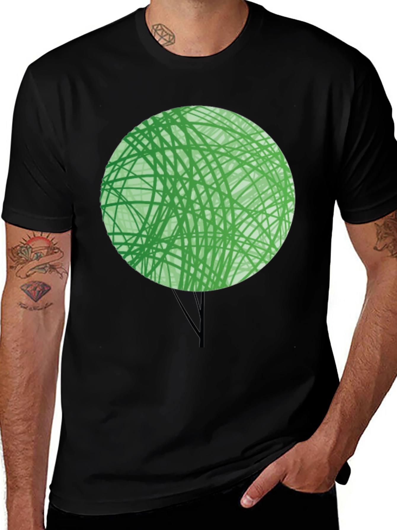Abstract Green Tree Graphic T-Shirt - Modern Design