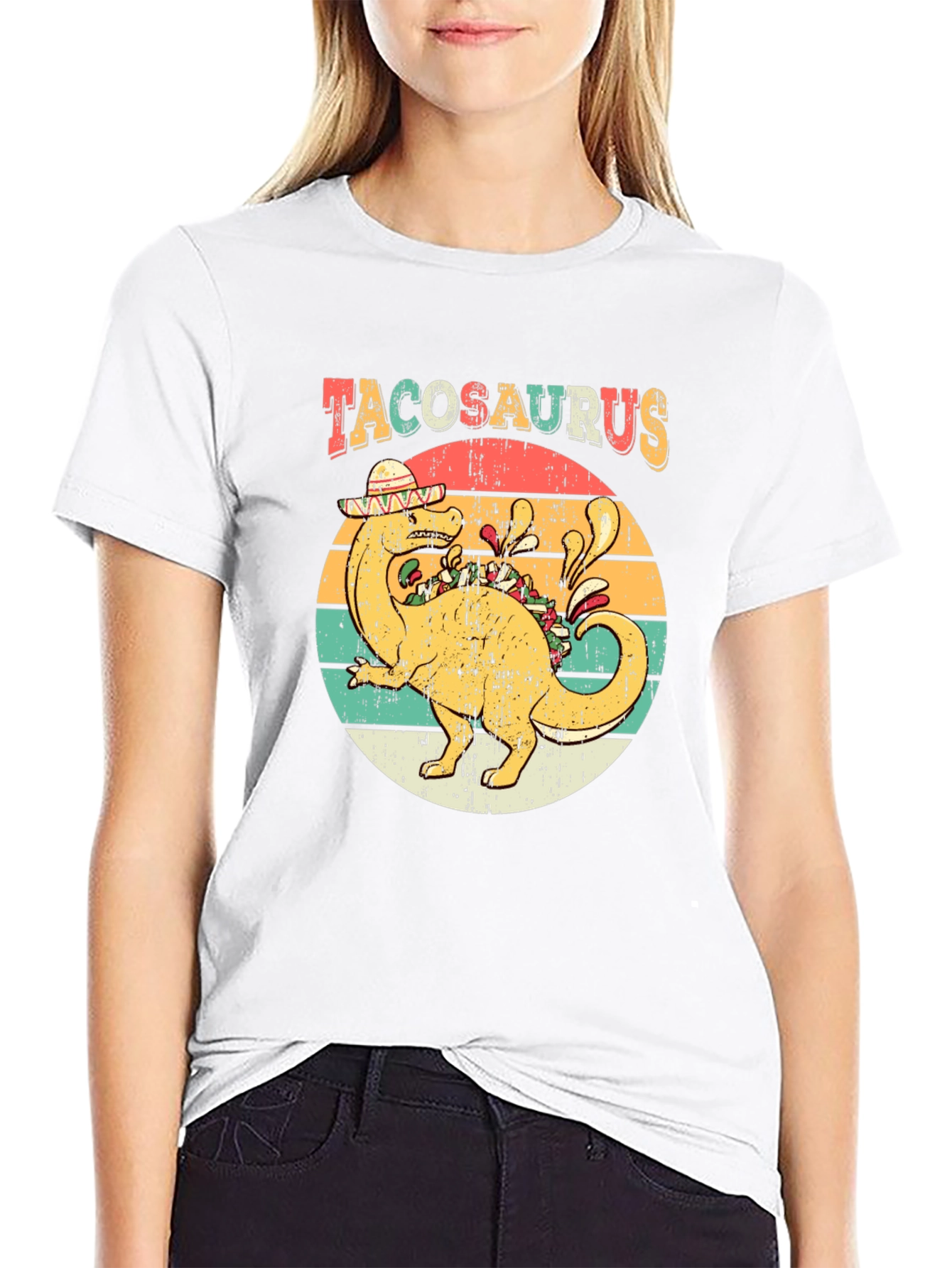Tacosaurus Retro T-Shirt - Funny Dinosaur Taco Lover Tee