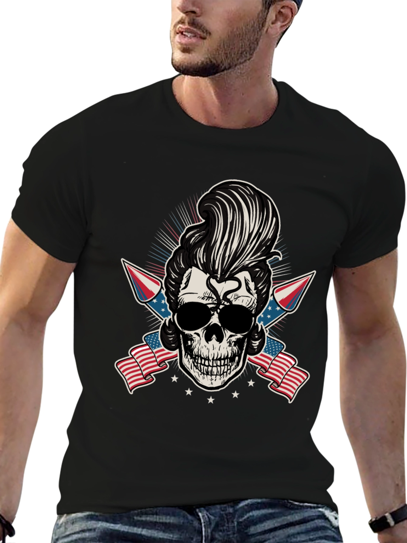 Patriotic Skull T-Shirt: Rockabilly Style