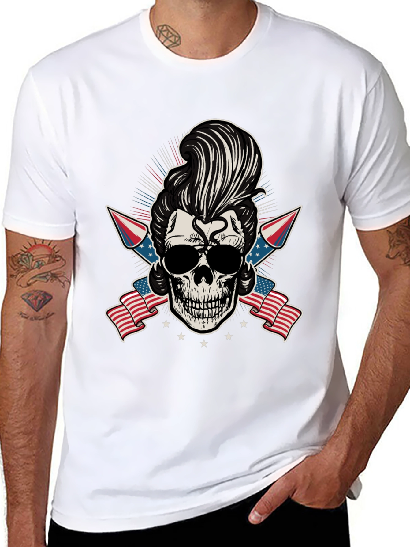Patriotic Skull T-Shirt: Rockabilly Style