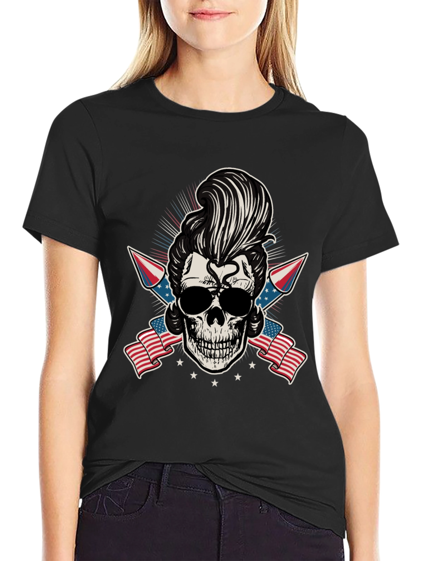 Patriotic Skull T-Shirt: Rockabilly Style